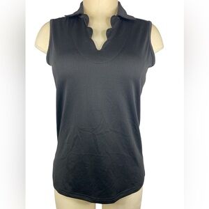 Pebble Beach Black Sleeveless Scallop Collar Top Women’s Medium